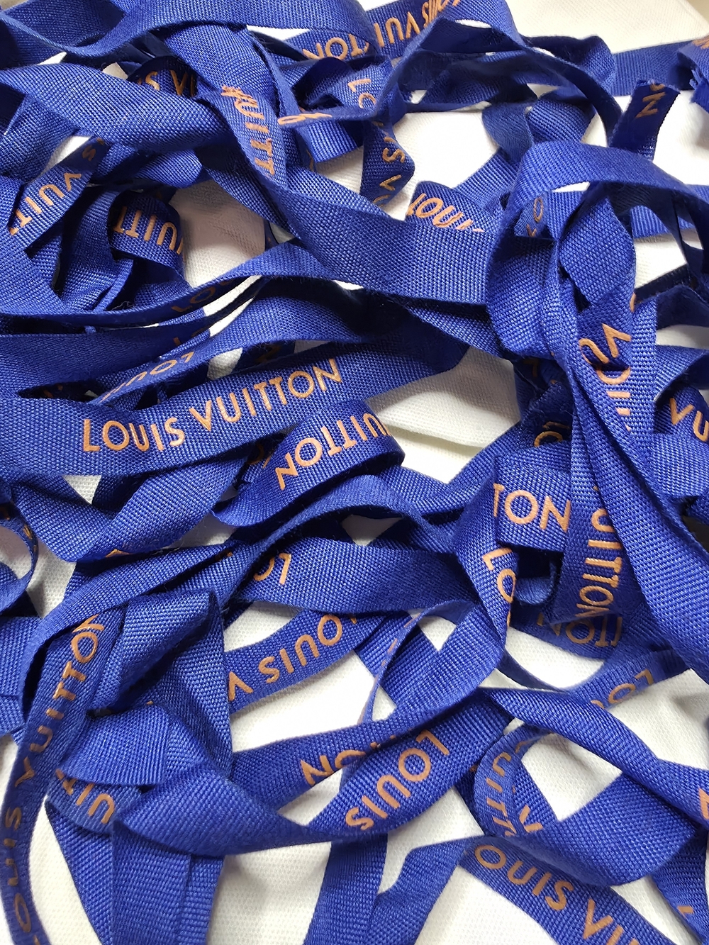 Louis Vuitton Royal Blue Logo Ribbon with Tan Lettering 56"